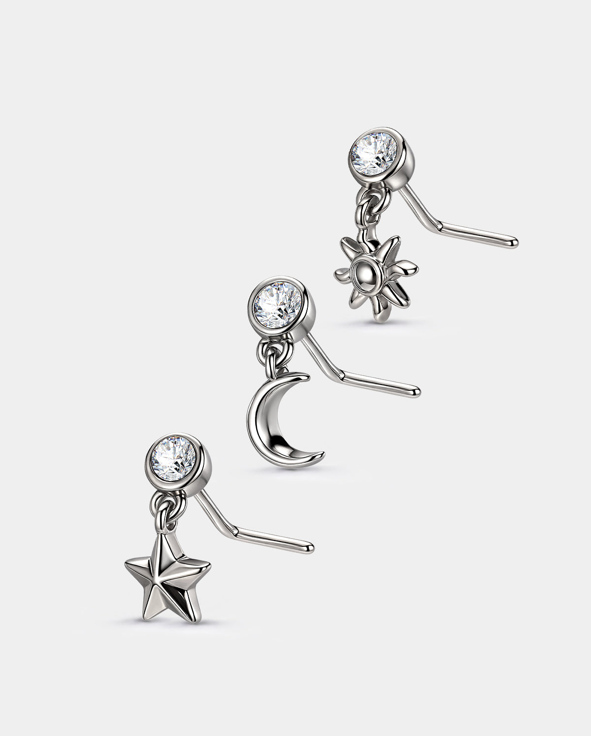 Star, Moon & Sun nose stud set